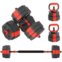 Set Pesi da Palestra 4 in 1 da 30kg, Convertibile in Kettlebell, 2 Manubri, Bilanciere e Supporto Flessioni, Rosso