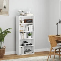 Mobile Libreria a 5 Ripiani con 3 Scaffali Flessibili, in Legno, 60x24x133.5 cm, Bianco