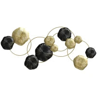 Decorazione da Parete in Metallo a Forma di Foglia, 84x35 cm, Oro e Nero