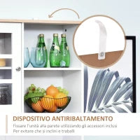 Credenza Moderna in Legno MDF Bianco con 2 Vetrinette e 1 Scaffale con Mensole Regolabili, 80 x 37 x 183 cm
