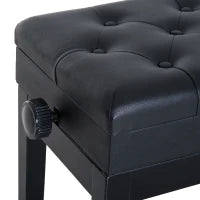 Sgabello per Pianoforte Trapuntato con Vano Contenitore, in Legno e Pelle PU, 54.5x33x48-58 cm, Nero
