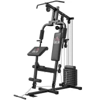 Stazione Fitness Multifunzione Power Tower con Pesi fino 45kg e Panca Imbottita, 135x103x210cm