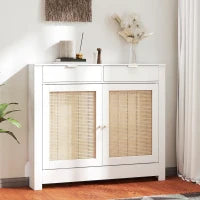Copritermosifoni con ante in rattan, 2 scomparti, design bohémien. Bianco
