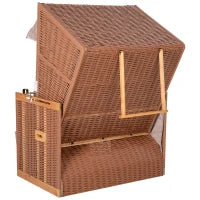 Sdraio da Spiaggia Reclinabile a 2 Posti con Tettuccio Parasole, Color Tortora