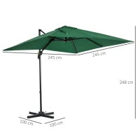 Ombrellone da Giardino a Manovella 2.5x2.5  m con Rotazione 360° e Parasole Regolabile, Verde