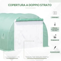 Serra a Tunnel 3x3x2m con Porta e 6 Finestre, Doppia Copertura in PE e Struttura in Acciaio