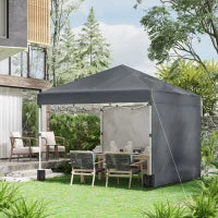 Gazebo da Giardino Pop-up Pieghevole Regolabile in Altezza Protezione UV 30+, 2 Pareti Laterali, Sacca da Trasporto Inclusa, Grigio scuro