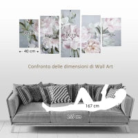 Stampa su Tela con Peonie, 5 Pezzi per Casa e Ufficio, Tela in Legno di Pino e Vernice ad Acqua, 200x100cm, Multicolore