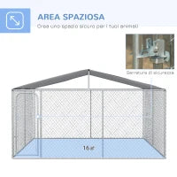 Kennel per Cani in Metallo con Tettuccio in Tessuto Oxford e Porta con Blocco, 4x4x2.3m
