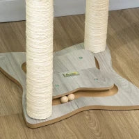 Tiragraffi per Gatti con Amaca in Peluche, Base in Legno con Gioco e Pali in Sisal, 53.55x53.5x66cm, Grigio