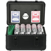 Set Poker con 600 Fiches per 12 Giocatori con Valigetta, 2 Mazzi di Carte e Tappetino, Nero