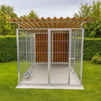 Box per cani coperto e retro in legno zincato con portaciotole da 200x300xaltezza 180 cm