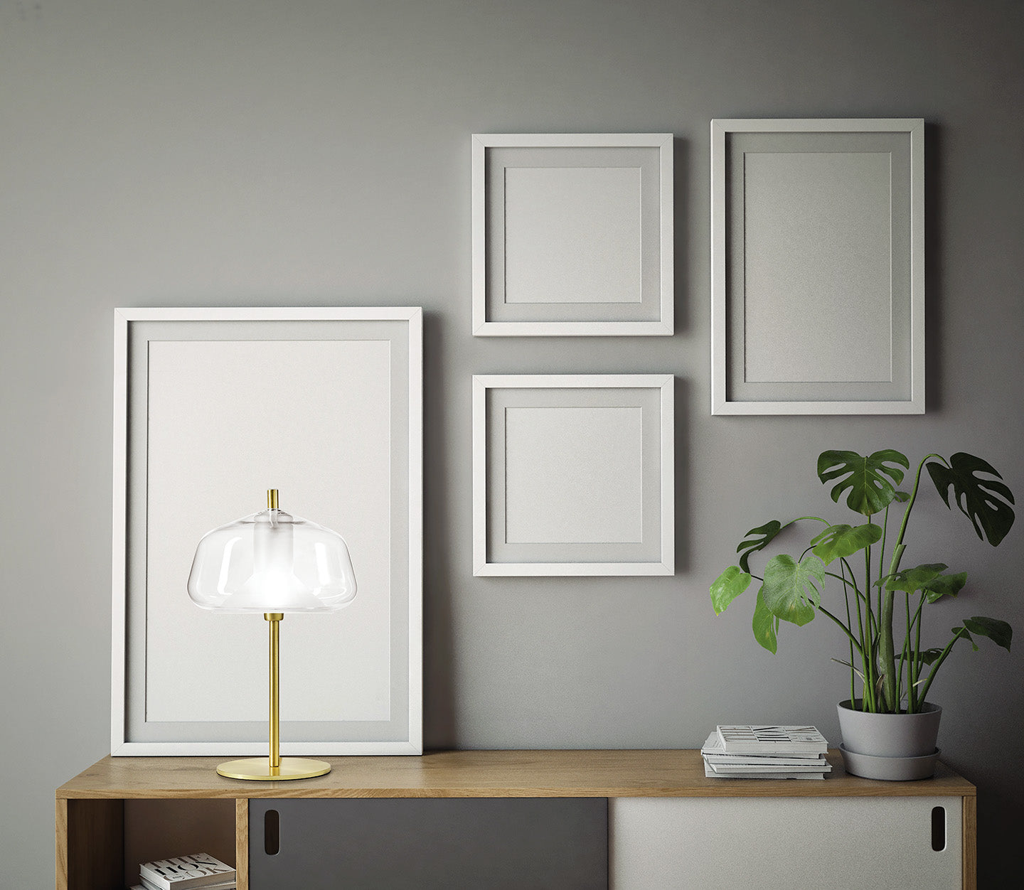 X-RAY LAMPADA DA TAVOLO VETRO BASSO 12CM  TRASPARENTE MONTATURA ORO ATTACCO G9