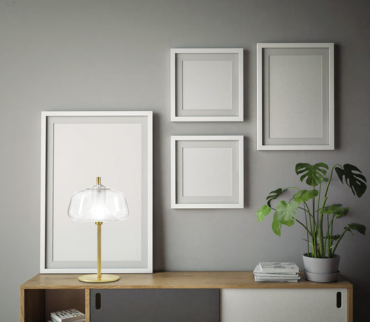 X-RAY LAMPADA DA TAVOLO VETRO BASSO 12CM  TRASPARENTE MONTATURA ORO ATTACCO G9