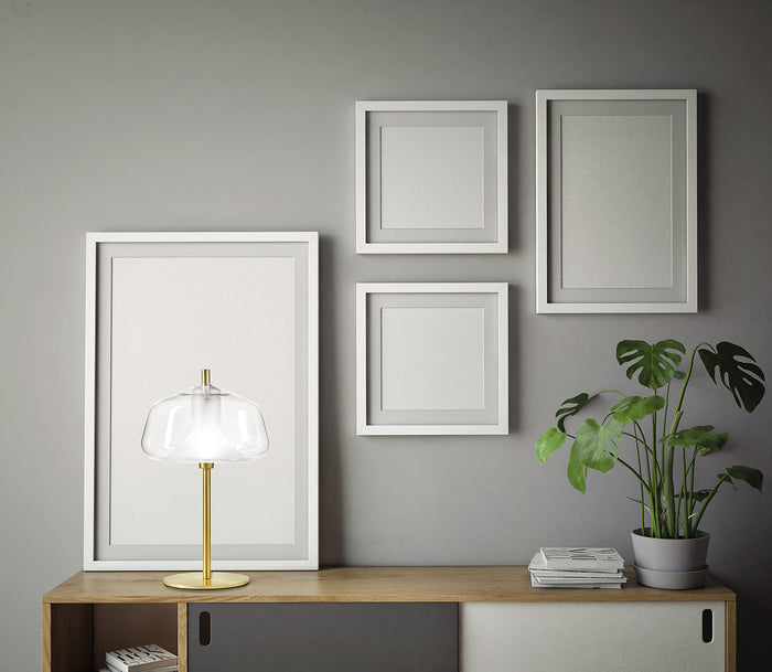 X-RAY LAMPADA DA TAVOLO VETRO BASSO 12CM  TRASPARENTE MONTATURA ORO ATTACCO G9