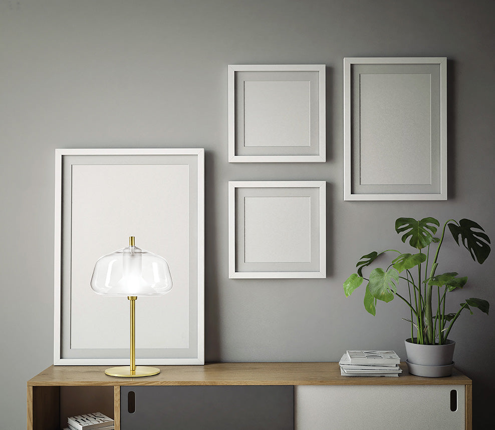 X-RAY LAMPADA DA TAVOLO VETRO BASSO 12CM  TRASPARENTE MONTATURA ORO ATTACCO G9