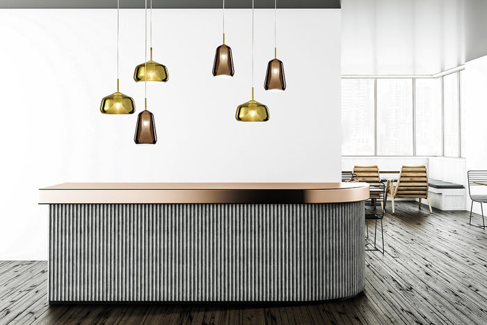 X-RAY SOSPENSIONE UNA LUCE VETRO ALTO BRONZO MONTATURA ORO ATTACCO G9