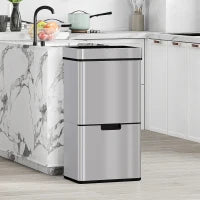 Pattumiera 72L a 3 Scomparti con Sensore Infrarossi e Apertura Automatica, in Acciaio e ABS, 42x30x81 cm