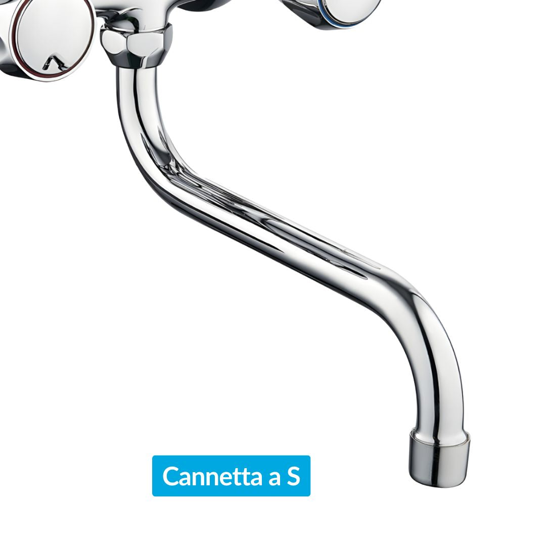 Rubinetto a muro down canna a esse in ottone cucina con erogazione orientabile *** confezione 1