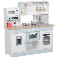 Cucina Giocattolo per Bambini 3+ Anni in Legno, Fornello Interattivo, Forno e Macchina Caffè, Bianco
