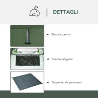 Tenda Doccia da Campeggio e Spiaggia con Porta a Cerniera e Borsa di Trasporto, 126x124x189 cm, Verde Scuro