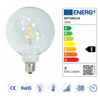 Optonica lampadina a filamento led attacco e27 g125 300° ac175-265v *** temperatura colore lampada 2700k bianco cald...