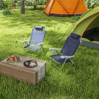 Set 2 Sedie da Pesca Pieghevoli e Reclinabili su 6 Livelli con Poggiatesta Imbottito, 62x65x80 cm