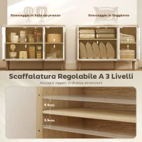 Credenza Moderna a 3 Ante con Ripiano Regolabile, 107x35x77 cm, Bianco Lucido e Rovere