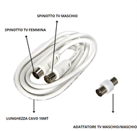 Cavo antenna tv bianco ecova spina e presa 10 mt