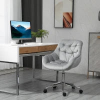 Sedia da Ufficio Ergonomica Girevole con Altezza Regolabile e Ruote, Rivestimento in Velluto, 59x58x80-90cm, Grigio