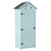 Casetta da Giardino Porta Attrezzi in Legno con 3 Ripiani, 77x54.2x179cm, Blu