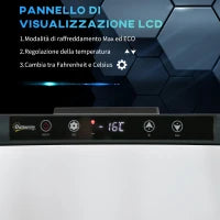 Frigo Portatile Elettrico 20L da 12 Volt con Maniglia e Schermo LCD, 61x32x28.5cm, Bianco