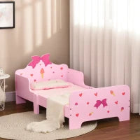 Letto per Bambini con Sponde e Fantasia a Fiocchi e Cuori, Età 3-6 Anni, 143x74x59cm, Rosa
