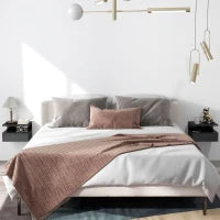 Set da 2 Comodini Moderni Sospesi con Cassetto e Mensola in Legno 35x32x22.5cm, Nero Lucido