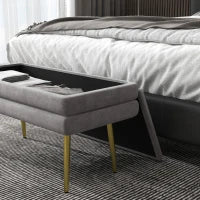 Panca Fondo Letto con Spazio Portaoggetti, in Acciaio e Poliestere, 79.5x37.5x43 cm, Grigia