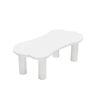 Tavolino da caffè irregolare a forma di osso, piano in MDF e gambe in PVC, con base in feltro, Bianco