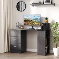 Scrivania PC con 3 Ripiani e 3 Cassetti per Camera e Ufficio, in Legno MDF, 120x49x72 cm, Nera