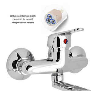 Miscelatore a muro in ottone lavello cucina con 2 canne erogazione orientabile