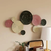 Wall Art a 8 Dischi 3D in Metallo, 110x7x58 cm, color Bronzo, Arancione e Giallo