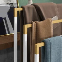 kleankin Portasciugamani Autoportante a 3 Sbarre in Bambù e Acciaio, 45x22.5x86 cm, Bianco e Color Legno