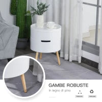 Tavolino da Caffè Rotondo, Tavolino Apribile da Salotto, 3 Elementi con Apertura a Rotazione, con Vassoio Rimovibile, Φ38 x 48.3cm, in Legno Bianco