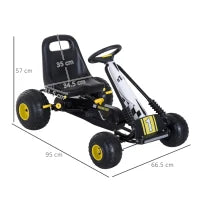 Go-Kart a Pedali per Bambini con Sedile Regolabile, Freno e Frizione, 95x66.5x57cm, Bianco Nero