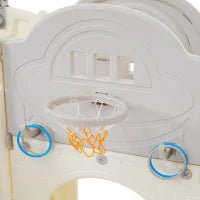 8-in-1 Scivolo per Bambini, Gioco da Arrampicata Multifunzionale con 2 Scivoli, Scala da Arrampicata, Canestro da Basket, Gioco del Lazo, Binocolo, Armadietti, 200×165×95 cm,Grigio antico bianco