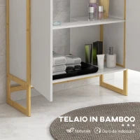 Mobile Sottolavabo Bagno con 2 Ante a Pressione in Bambù e MDF con Intaglio a U, 70x33x79.5cm, Bianco
