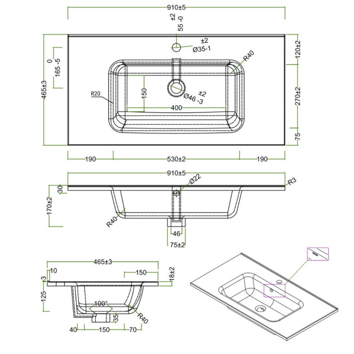 Lavabo ad incasso in ceramica bianco lucido per mobili bagno *** misure 91x46 cm, confezione 1