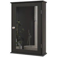 kleankin Mobiletto Bagno Pensile con Specchio e Anta a Chiusura Magnetica, 41x14x60 cm, Nero