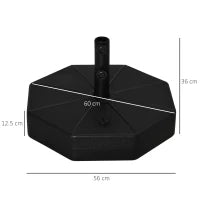 Base per Ombrellone in Plastica Riempibile con Acqua e Sabbia 28-40 kg, per Pali da 38-48 mm, Ø60 cm, Nero
