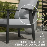 Set da Giardino 4 Pezzi con 2 Poltroncine, Divano 2 Posti e Tavolino, in Alluminio e Fibra, Grigio Carbone