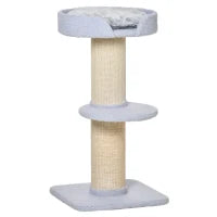 Tiragraffi per Gatti con Lettino, Rivestimento Peluche e Palo in Sisal, 45x45x91cm, Azzurro