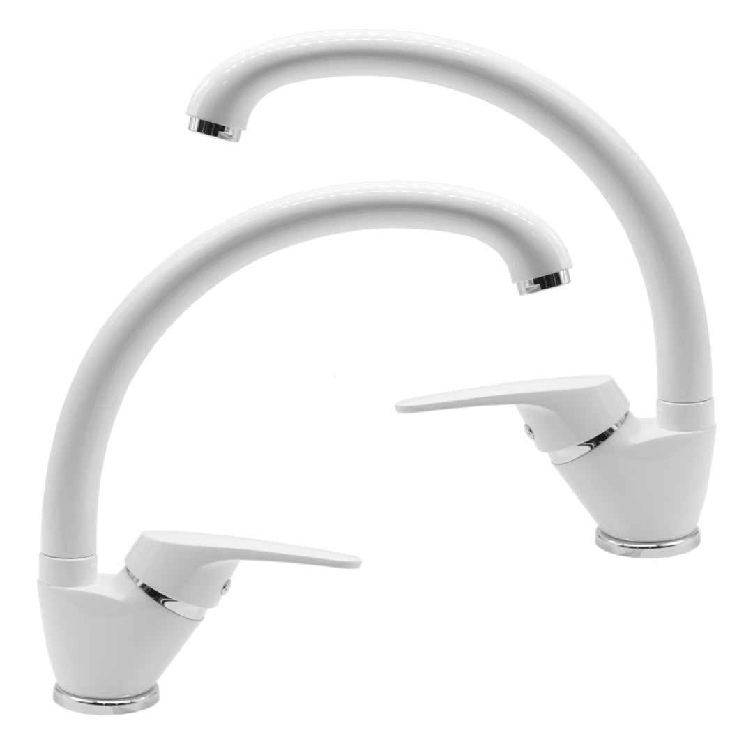 Ogomondo set 2 pezzi miscelatore bianco oslo orientabile in ottone per lavello cucina